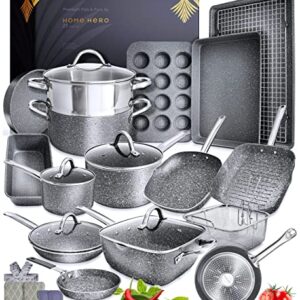 Granite Cookware Sets Nonstick Pots and Pans Set Nonstick - 23pc Kitchen Cookware Sets Induction Cookware Induction Pots and Pans for Cooking Pan Set Granite Cookware Set Non Sticking Pan Set