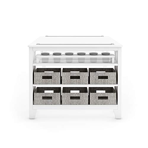 MARTHA STEWART Living and Learning Kids' Art Table and Stool Set - Creamy White: Wooden Drawing and Painting Desk with Paper Roller, Paint Cups and Removable Craft Supplies Storage Bins