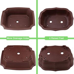 MUZHI 2 Pack 8" Unglazed Ceramic Bonsai Tree Pot Training Planter with Drainage Wiring Hole, Breathable Handmade Zisha Pottery Growing Plant Pot with Mesh Drip Tray Indoor Outdoor