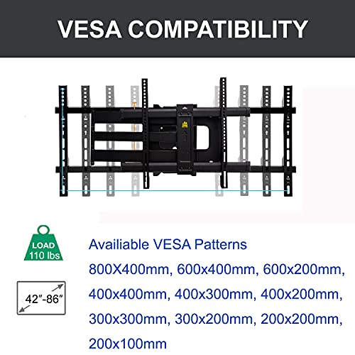 FORGING MOUNT Long Arm TV Mount, Full Motion Wall Mount Bracket with 43 inch Extension Articulating Arm TV Wall Mount, Fits 42 to 86 Inch Flat/Curve TVs, Holds up to 110 lbs,VESA 800x400mm Compatible