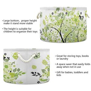 Large Round Storage Basket - Summer Tree Butterfly Canvas Round Storage Basket Toy Storage Bin for Kid's Toy Box & Laundry,Nursery Hamper