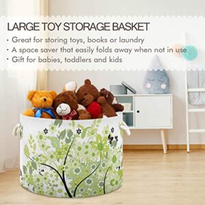 Large Round Storage Basket - Summer Tree Butterfly Canvas Round Storage Basket Toy Storage Bin for Kid's Toy Box & Laundry,Nursery Hamper