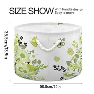 Large Round Storage Basket - Summer Tree Butterfly Canvas Round Storage Basket Toy Storage Bin for Kid's Toy Box & Laundry,Nursery Hamper