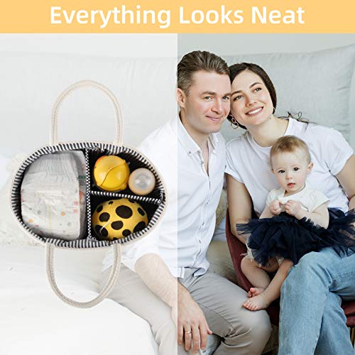 WHATWEARS Baby Diaper Caddy Organizer, Portable Diaper Caddy Basket for Baby Boys and Girls, Cotton Rope Diaper Basket Organizer - Baby Basket with Compartments (Yellow)