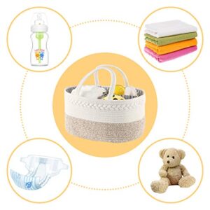 WHATWEARS Baby Diaper Caddy Organizer, Portable Diaper Caddy Basket for Baby Boys and Girls, Cotton Rope Diaper Basket Organizer - Baby Basket with Compartments (Yellow)