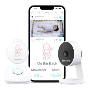 sense-u smart baby monitor 3+camera, audio, video baby monitor that notifies you for no abdominal movement, rollover, high/low temperatures, detected motion, with night vision, 2-way talk, pink