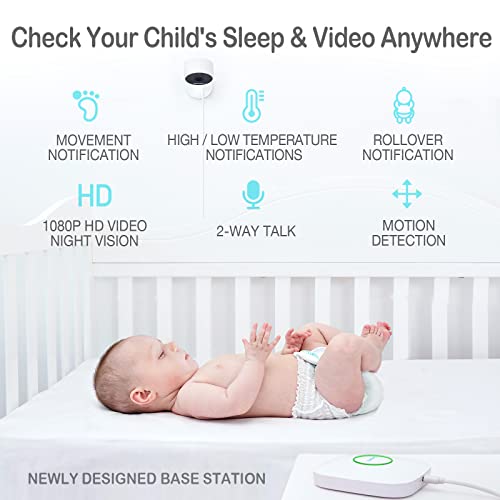 Sense-U Smart Baby Monitor 3+Camera, Audio, Video Baby Monitor That Notifies You for No Abdominal Movement, Rollover, High/Low Temperatures, Detected Motion, with Night Vision, 2-Way Talk, Pink