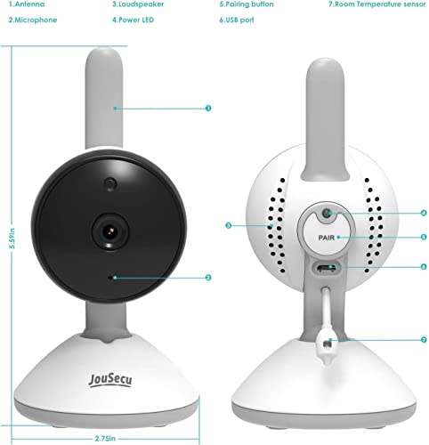 JouSecu Baby Monitor with 2 Cameras, Video Baby Monitor, 4.3 Inches LCD Split Screen, 1000ft Range Rechargeable Battery, with 2 Way Audio,Temperature Detection,Baby Crying Detection,Night Vision