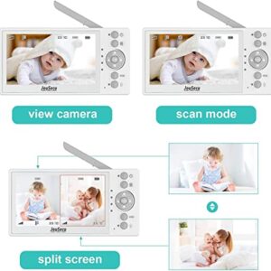 JouSecu Baby Monitor with 2 Cameras, Video Baby Monitor, 4.3 Inches LCD Split Screen, 1000ft Range Rechargeable Battery, with 2 Way Audio,Temperature Detection,Baby Crying Detection,Night Vision