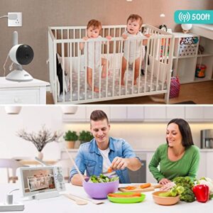 JouSecu Baby Monitor with 2 Cameras, Video Baby Monitor, 4.3 Inches LCD Split Screen, 1000ft Range Rechargeable Battery, with 2 Way Audio,Temperature Detection,Baby Crying Detection,Night Vision