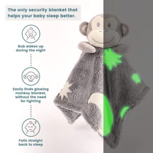 Security Blanket - Glow In The Dark, Monkey Sensory Blanket. The Super Soft, Unisex Security Blanket For Babies Glows In The Dark & Helps Babies Find Their Blanket At Night & Fall Straight Back Asleep