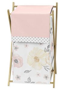 sweet jojo designs yellow and pink watercolor floral baby kid clothes laundry hamper - blush peach orange cream grey and white shabby chic rose flower farmhouse polka dot