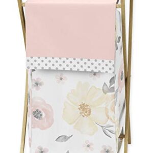 Sweet Jojo Designs Yellow and Pink Watercolor Floral Baby Kid Clothes Laundry Hamper - Blush Peach Orange Cream Grey and White Shabby Chic Rose Flower Farmhouse Polka Dot
