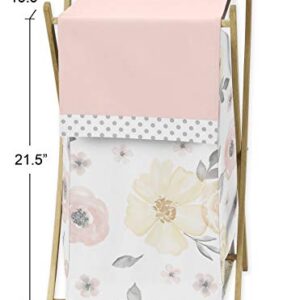 Sweet Jojo Designs Yellow and Pink Watercolor Floral Baby Kid Clothes Laundry Hamper - Blush Peach Orange Cream Grey and White Shabby Chic Rose Flower Farmhouse Polka Dot