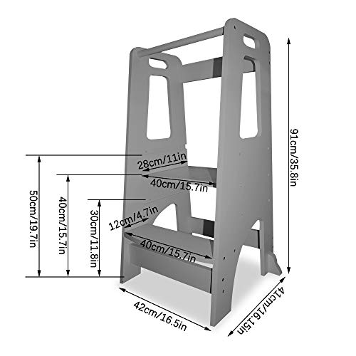 ZZBIQS Kitchen Stool Helper Tower for Kids, Standing Tower for Toddlers, Kids Step Stool for Counter Learning(Grey)