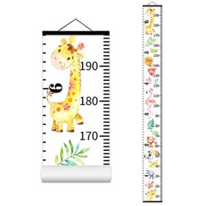 asenart growth chart for kids roll-up height chart for boys girls fabric canvas animal height measurement ruler for nursery room removable wall decor 79"x7.9"