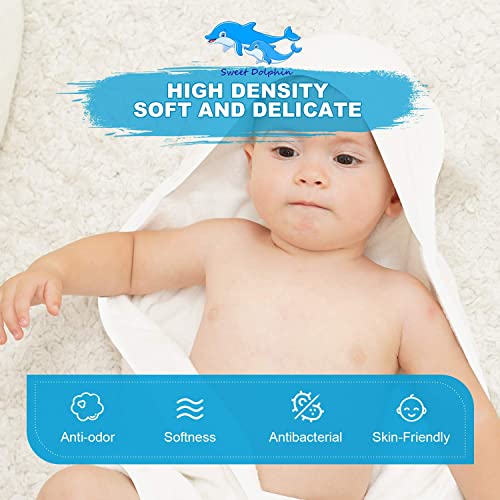 SWEET DOLPHIN Bamboo Baby Bath Towel - Ultra Absorbent - Soft Hooded Towels for Babies,Infant - Baby Registry Gifts-Flowered, 30x30 Inch(Pack of 3)