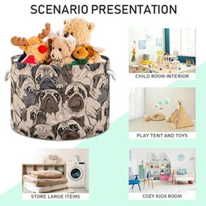 MNSRUU Storage Basket 20"x14" Vintage Cute Pug Dogs Collapsible Organizer Basket with Handles, Fabric Nursery Laundry Basket Large Capacity