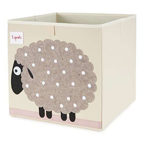 3 Sprouts Children's Large 13 Inch Foldable Fabric Storage Cube Box Polka Dot Sheep Toy Bin with Blue Peacock Toy Bin