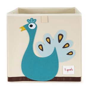 3 Sprouts Children's Large 13 Inch Foldable Fabric Storage Cube Box Polka Dot Sheep Toy Bin with Blue Peacock Toy Bin