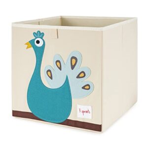 3 Sprouts Children's Large 13 Inch Foldable Fabric Storage Cube Box Panda Bear Toy Bin with Blue Peacock Toy Bin