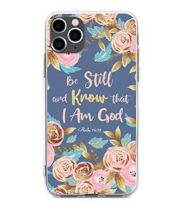 melyaxu bible quote case for iphone 12 / iphone 12 pro, be still and know that i am god - psalm 46:10 phone case, watercolor floral soft tpu slim bumper girls protective cover design