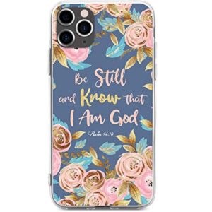 Melyaxu Bible Quote Case for iPhone 12 / iPhone 12 Pro, Be Still and Know That I am God - Psalm 46:10 Phone Case, Watercolor Floral Soft TPU Slim Bumper Girls Protective Cover Design