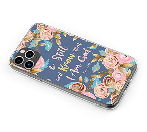 Melyaxu Bible Quote Case for iPhone 12 / iPhone 12 Pro, Be Still and Know That I am God - Psalm 46:10 Phone Case, Watercolor Floral Soft TPU Slim Bumper Girls Protective Cover Design