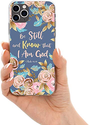 Melyaxu Bible Quote Case for iPhone 12 / iPhone 12 Pro, Be Still and Know That I am God - Psalm 46:10 Phone Case, Watercolor Floral Soft TPU Slim Bumper Girls Protective Cover Design