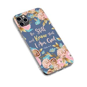 Melyaxu Bible Quote Case for iPhone 12 / iPhone 12 Pro, Be Still and Know That I am God - Psalm 46:10 Phone Case, Watercolor Floral Soft TPU Slim Bumper Girls Protective Cover Design