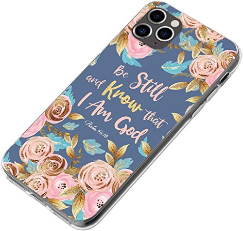 Melyaxu Bible Quote Case for iPhone 12 / iPhone 12 Pro, Be Still and Know That I am God - Psalm 46:10 Phone Case, Watercolor Floral Soft TPU Slim Bumper Girls Protective Cover Design