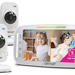 Video Baby Monitor,1080P Full HD Ultra clear image quality,5.5" IPS Screen Monitor & 2 Camera, Range up to 1000ft,24h Battery Life, 2-Way Talk,Split Screen,Night Vision,Temperature Monitor,No WiFi.