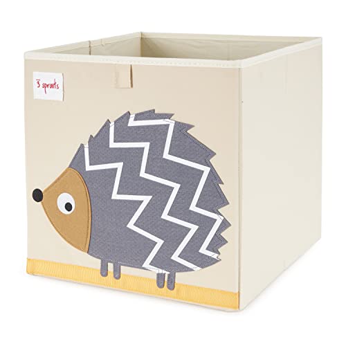 3 Sprouts Large 13 Inch Square Children's Foldable Fabric Storage Cube Organizer Box Soft Toy Bin 2 Piece Bundle with Blue Cat, Pet Hedgehog Designs