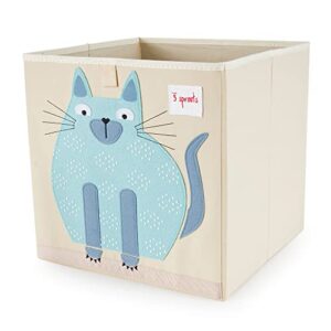 3 Sprouts Large 13 Inch Square Children's Foldable Fabric Storage Cube Organizer Box Soft Toy Bin 2 Piece Bundle with Blue Cat, Pet Hedgehog Designs
