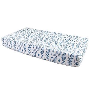 bebe au lait classic muslin changing pad cover, 100% cotton muslin, one size fits most - blue leaves