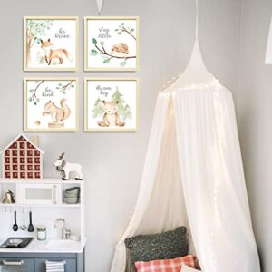 ArtbyHannah 4 Pack Framed Funny Woodland Baby Nursery Wall Art Decor with 10x10 Frames and Cute Safari Animals Prints for Kids Playroom Decoration, Light-Wood