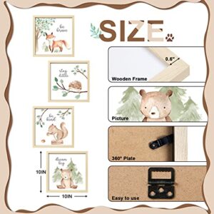 ArtbyHannah 4 Pack Framed Funny Woodland Baby Nursery Wall Art Decor with 10x10 Frames and Cute Safari Animals Prints for Kids Playroom Decoration, Light-Wood