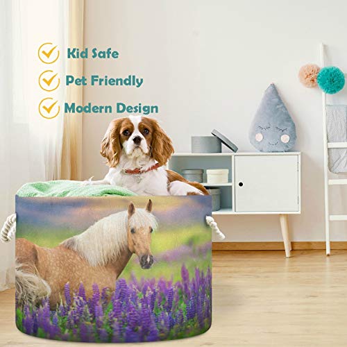 visesunny Storage Basket Palomino Horse Lavender Sunset Nursery Hamper Basket Clothes Toy Storage Organizer Bin Box Collapsible Laundry Bag for Kid Room,Playroom,Bathroom,Living Room,Dorm,Office