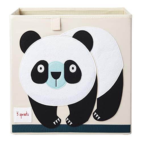 3 Sprouts Kids Childrens Collapsible Fabric 13 x13 x 13 Inch Storage Cube Bin Box for Cubby Shelves, Orange Fox and Panda Bear (2 Pack)