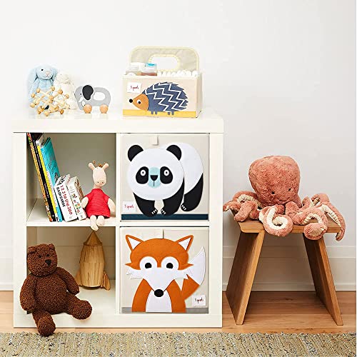 3 Sprouts Kids Childrens Collapsible Fabric 13 x13 x 13 Inch Storage Cube Bin Box for Cubby Shelves, Orange Fox and Panda Bear (2 Pack)