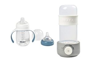 beaba fast baby bottle warmer, baby food warmer, (3-in-1) warm milk in just two minutes + 2-in-1 bottle to sippy learning cup