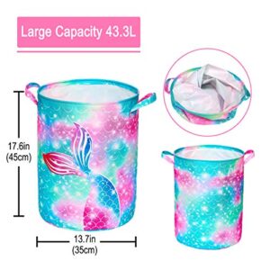 Beinou Mermaid Laundry Hamper 43.3L Waterproof Storage Basket Collapsible Toy Basket Canvas Organizer Basket with Handles for Kids Bedroom Baby Nursery Clothes