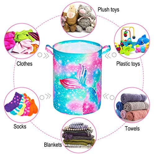 Beinou Mermaid Laundry Hamper 43.3L Waterproof Storage Basket Collapsible Toy Basket Canvas Organizer Basket with Handles for Kids Bedroom Baby Nursery Clothes