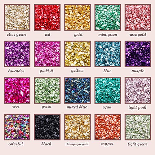 Crushed Glass Craft Glitter for Resin, Irregular Metallic Crystal Chips Sprinkles Chunky Glitter Shiny Nail Sequins Flakes for Nail Art DIY Jewelry Making Decoration Vase Filler