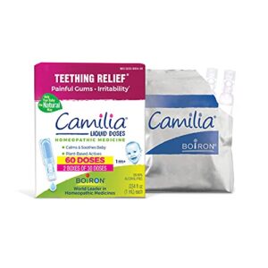 boiron camilia teething drops for daytime and nighttime relief of painful or swollen gums and irritability in babies - 60 count