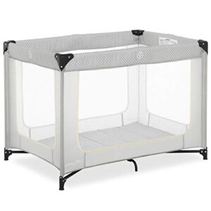 dream on me zoom portable playard in light grey, lightweight, packable and easy setup baby playard, breathable mesh sides and soft fabric - comes with a removable padded mat