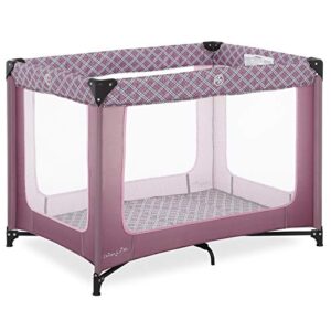 dream on me zoom portable playard in pink, lightweight, packable and easy setup baby playard, breathable mesh sides and soft fabric - comes with a removable padded mat
