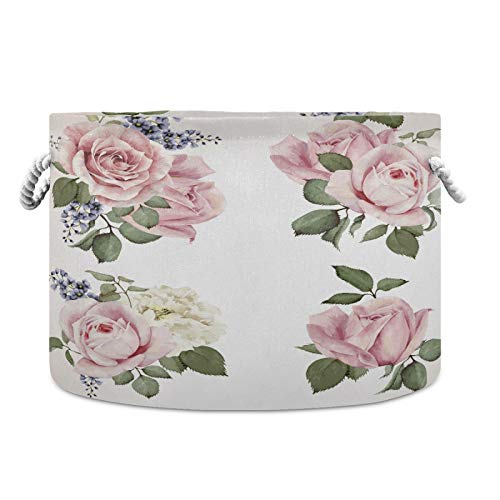 ALAZA Rose Flower Watercolor Large Storage Laundry Basket with Handles for Blanket Toys Towels Nursery Hamper Bin 20" x 20" x 14"