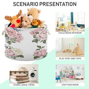 ALAZA Rose Flower Watercolor Large Storage Laundry Basket with Handles for Blanket Toys Towels Nursery Hamper Bin 20" x 20" x 14"