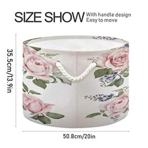 ALAZA Rose Flower Watercolor Large Storage Laundry Basket with Handles for Blanket Toys Towels Nursery Hamper Bin 20" x 20" x 14"